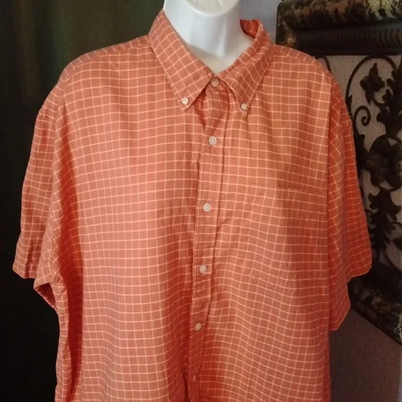 L.L. Bean Men’s Fun Orange Check Short Sleeve Button-Down Shirt Sz XL - Picture 2 of 9
